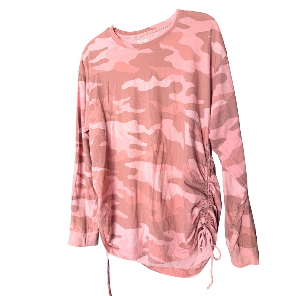 PINK Victoria's Secret Camo Ruched Side Long Sleeve Top Size L